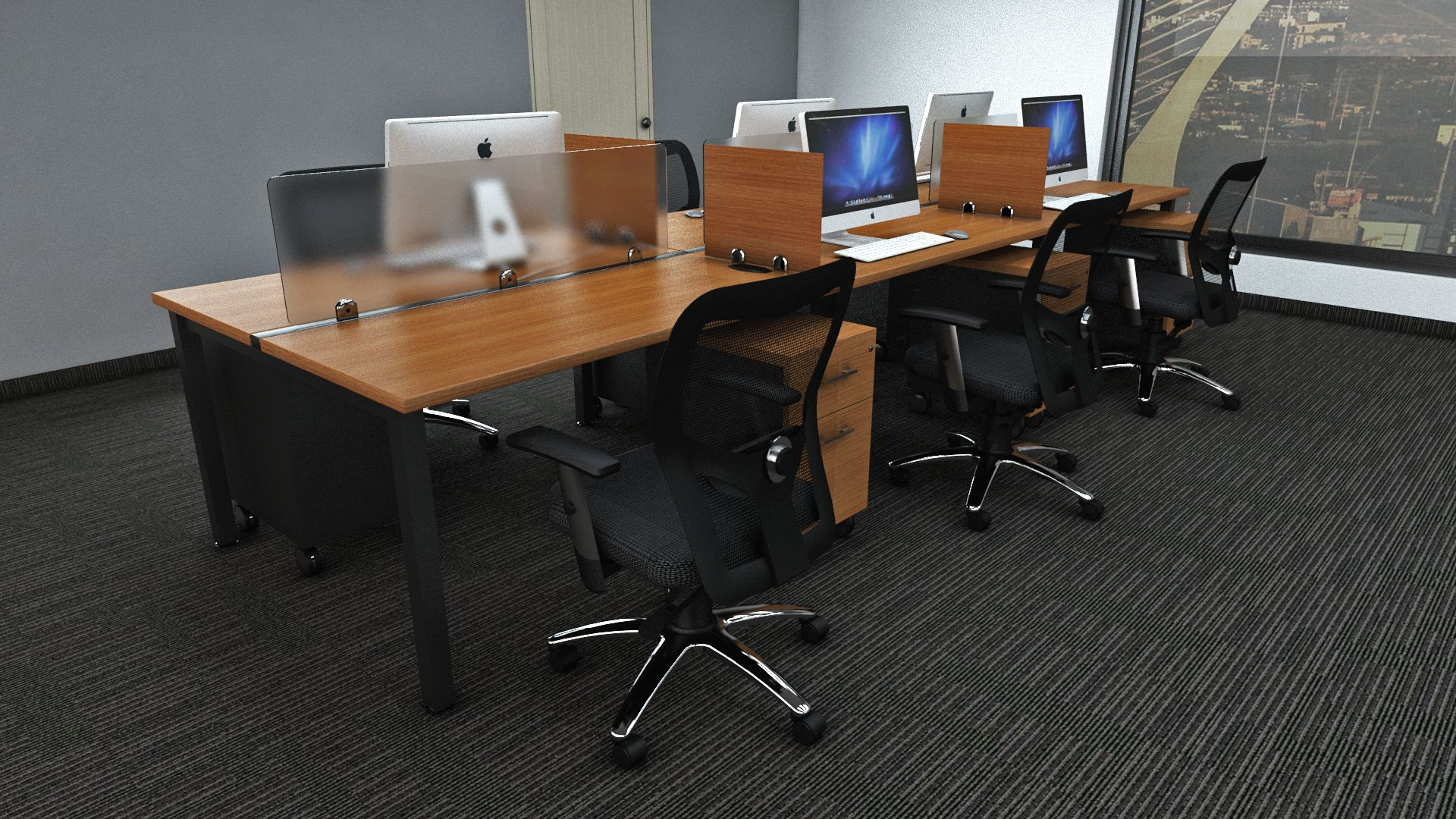 Galería de Módulo de trabajo para 4 persona con divisiones de acrílico  Linea SOM