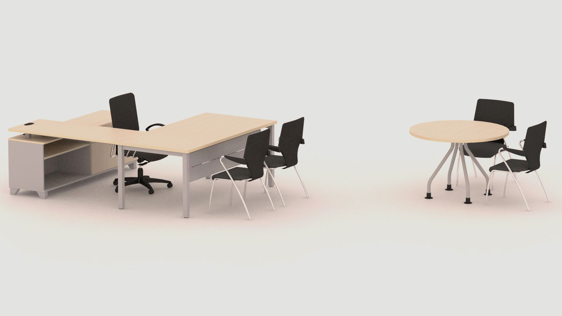 Galería de Escritorio en "U" Base Doble "L"  Línea SOM con mesa de juntas  Línea MT