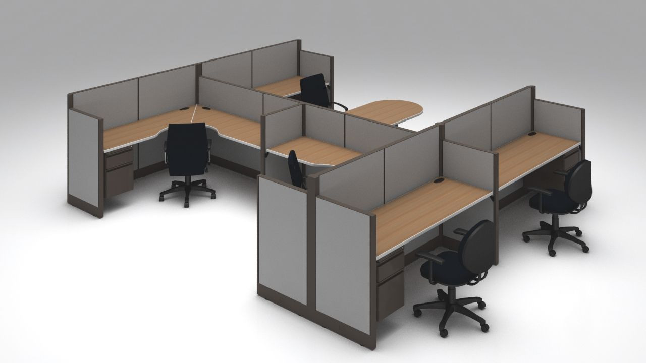 Galería de Módulo de  trabajo 5 personas 2 escuadras de trabajo, 2 espacios rectos y una jefatura en "L"