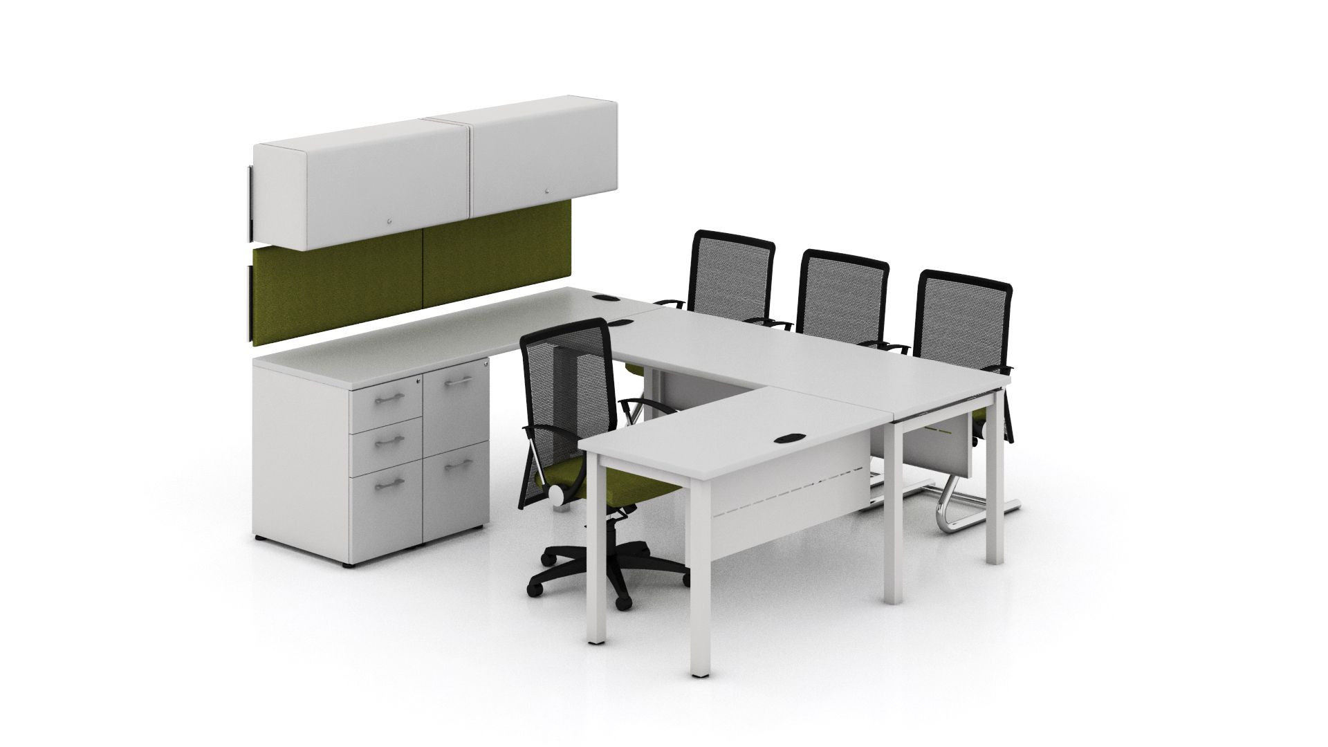 Galería de Estación de trabajo en "U" con doble cajonera Bases "Doble L" Línea SOM