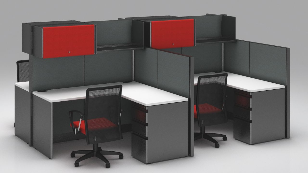 Galería de Módulo de trabajo "Cruceta" para 4 personas con guardado superior